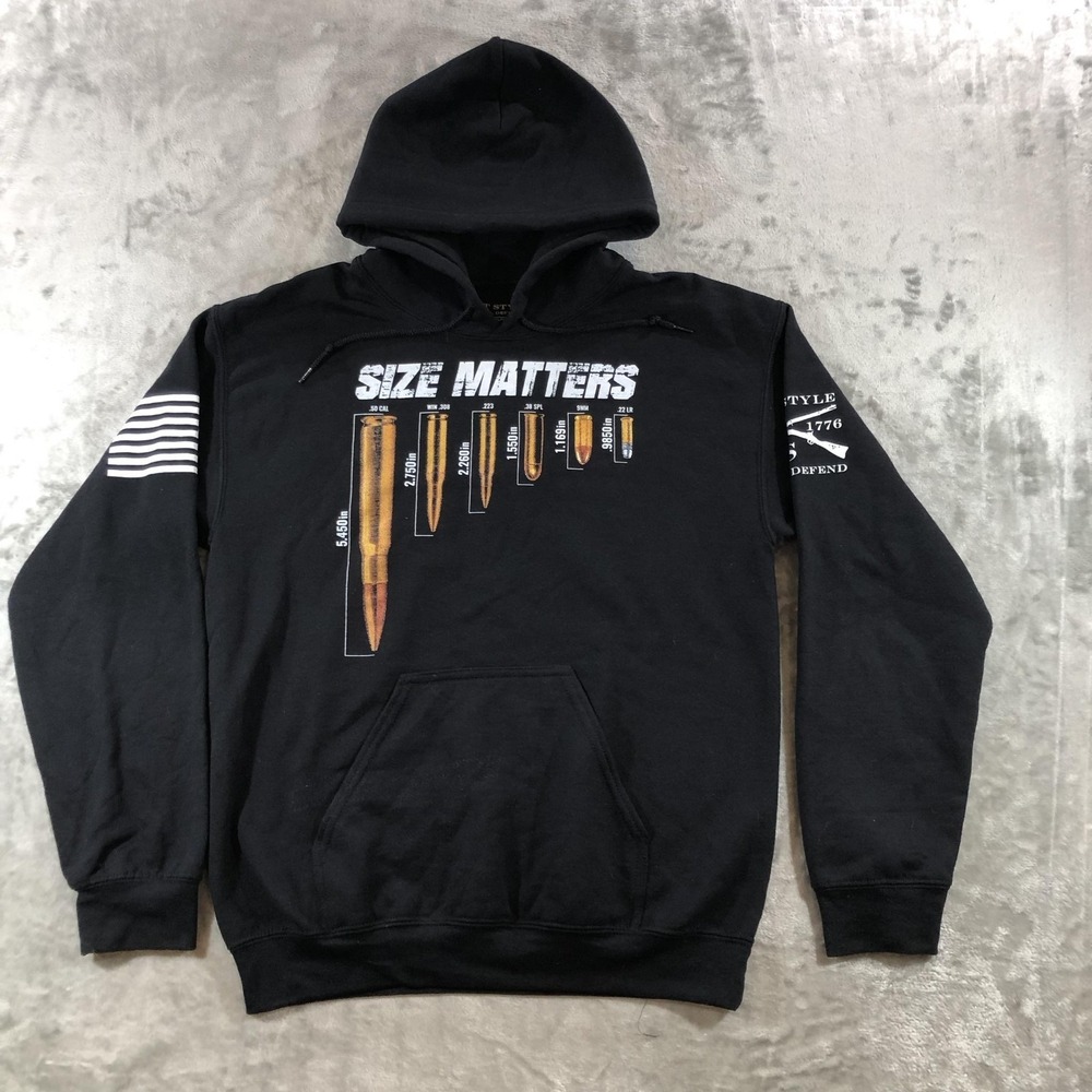Grunt Style Hoodie Mens Small Black Size Matters Ammo Graphic Fleece Sweatshirt